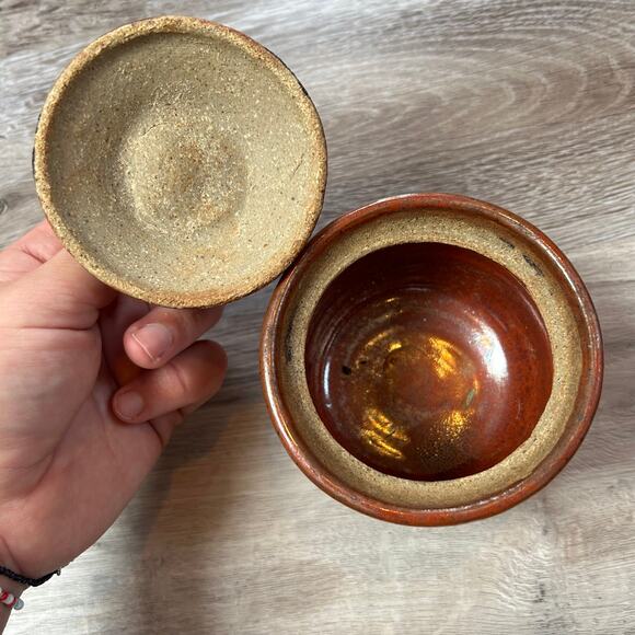 Handmade Studio Pottery Lidded Jar – Rust Red Glaze by Marilyn – 2.5"x3" - Picture 3 of 4